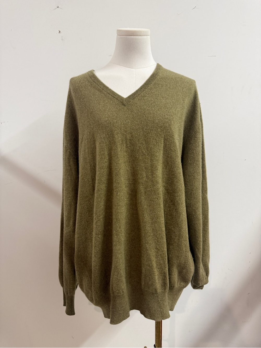 Loro Piana Olive Green V-Neck Cashmere Sweater